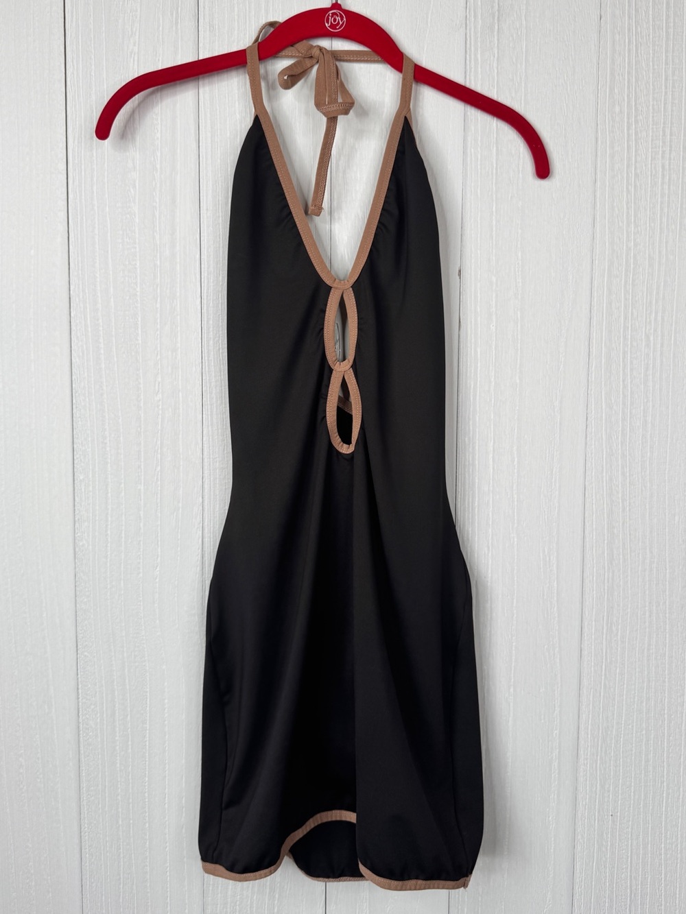 Edikted Black Halter Mini Dress with Tan Trim